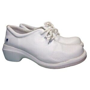 Nurse Mates Nadia White Leather Pillow Top Lace Up Professional Oxfords Size 7.5